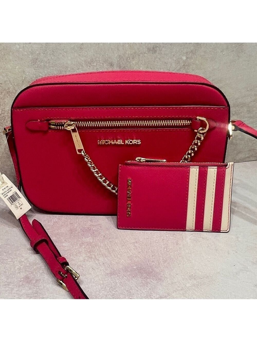 Michael Kors Large EW Chain Crossbody & Matching Wallet Electric Pink - Picture 5 of 9